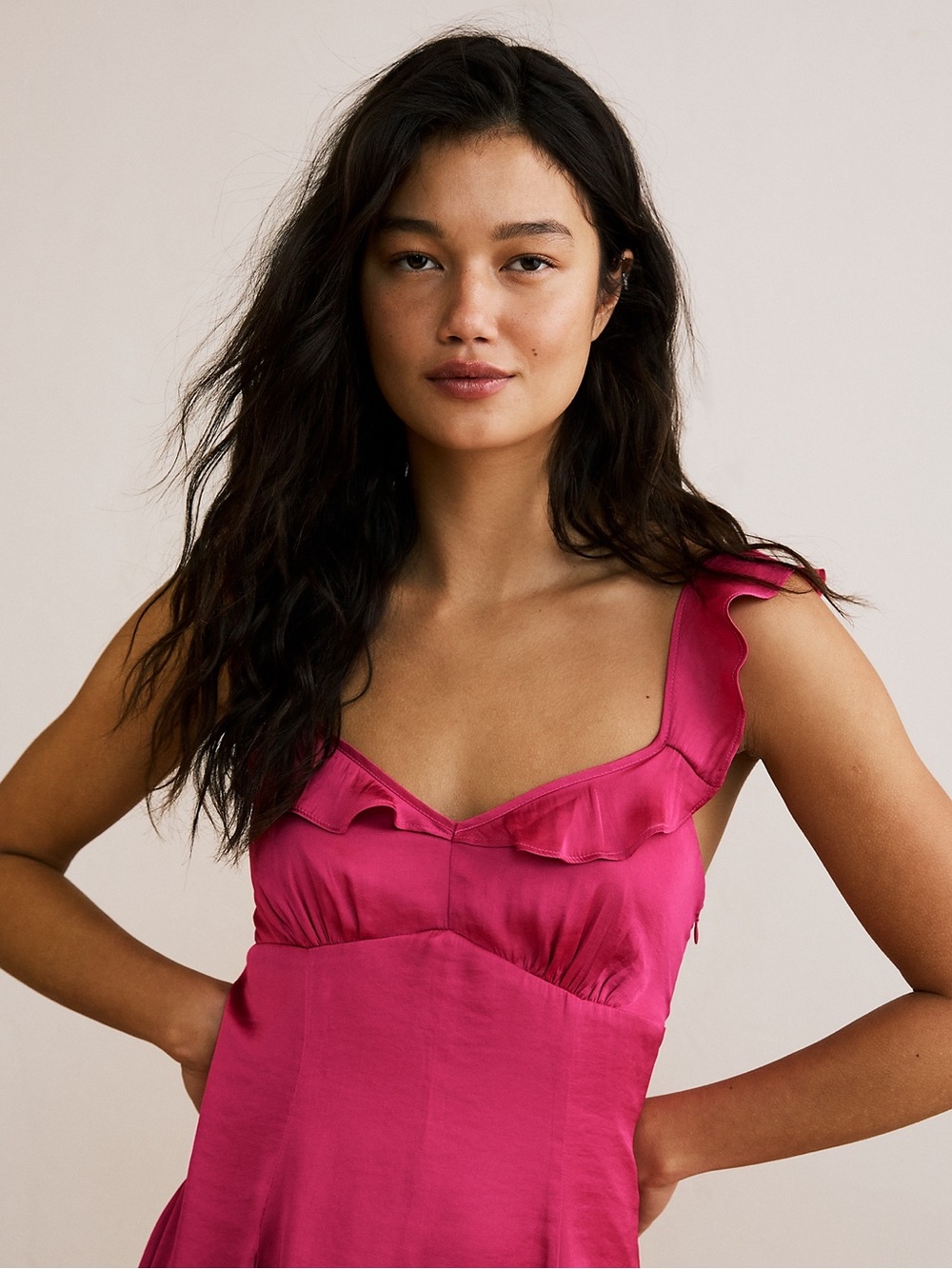 NWT AE Silky Pink Ruffle Babydoll Minidress - Picture 5 of 15